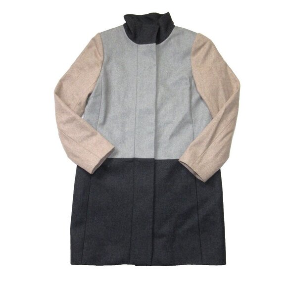 NWT J.Crew Colorblock Funnelneck Coat in Heather Gray Camel Wool 10 $398 - Picture 4 of 8